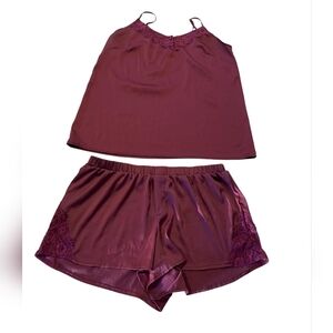 iCollection Satin Lace Pajama Set Coquette Soft Girl Aesthetic Dark Plum Purple
